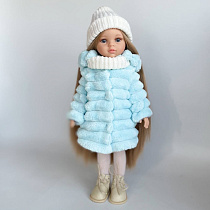 Плюшевая шубка, капюшон,  для куклы Paola Reina 33 см, голубая